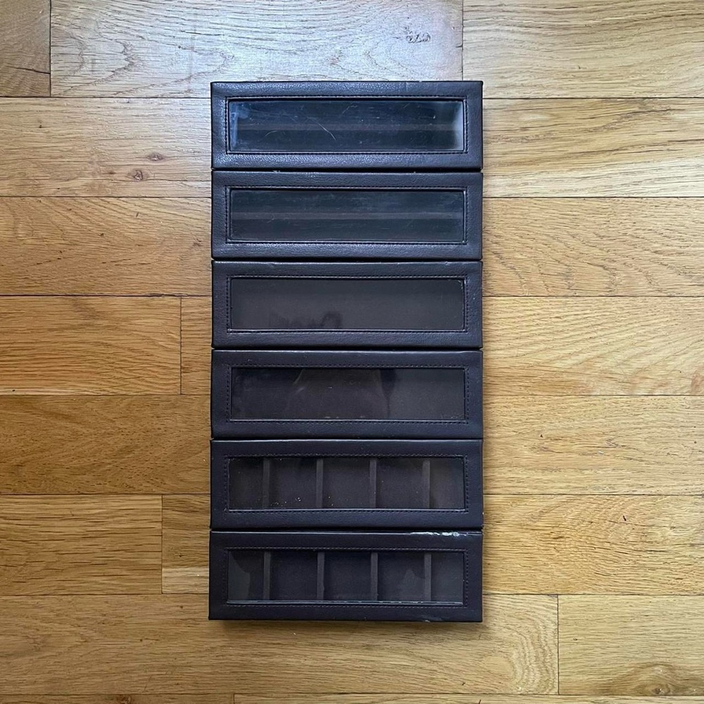 brown The Container Store faux leather organizers (set of 6)